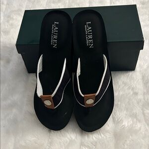 Lauren Ralph Lauren Black and White Flip-Flop Sandals